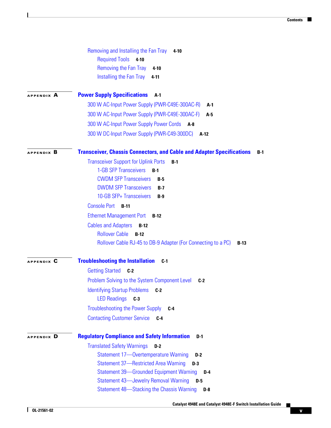 Cisco Systems 4948E-F manual Troubleshooting the Installation C-1 