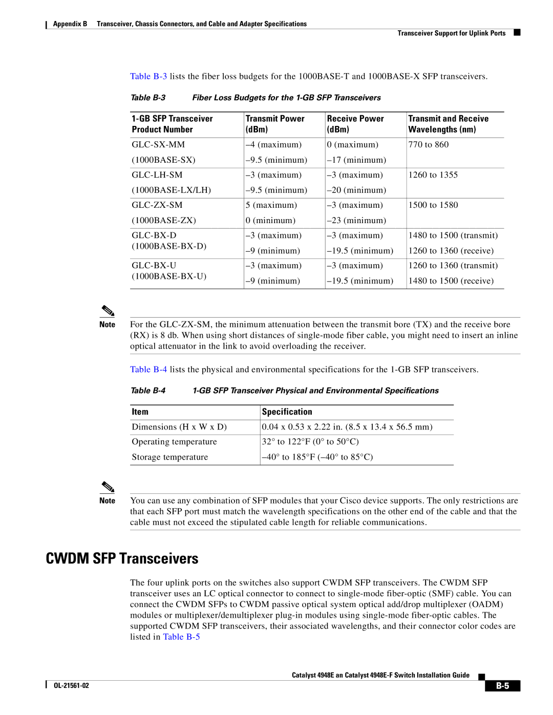 Cisco Systems 4948E-F manual Cwdm SFP Transceivers, Glc-Sx-Mm 