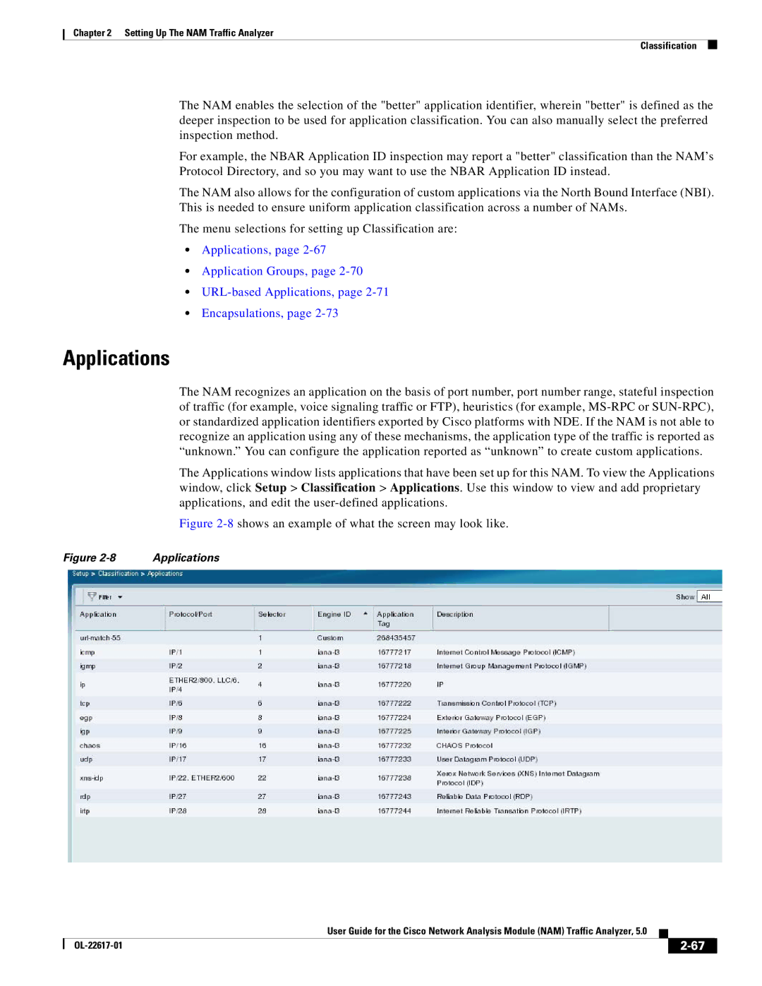 Cisco Systems NAM, 5 manual Applications, 8shows an example of what the screen may look like 