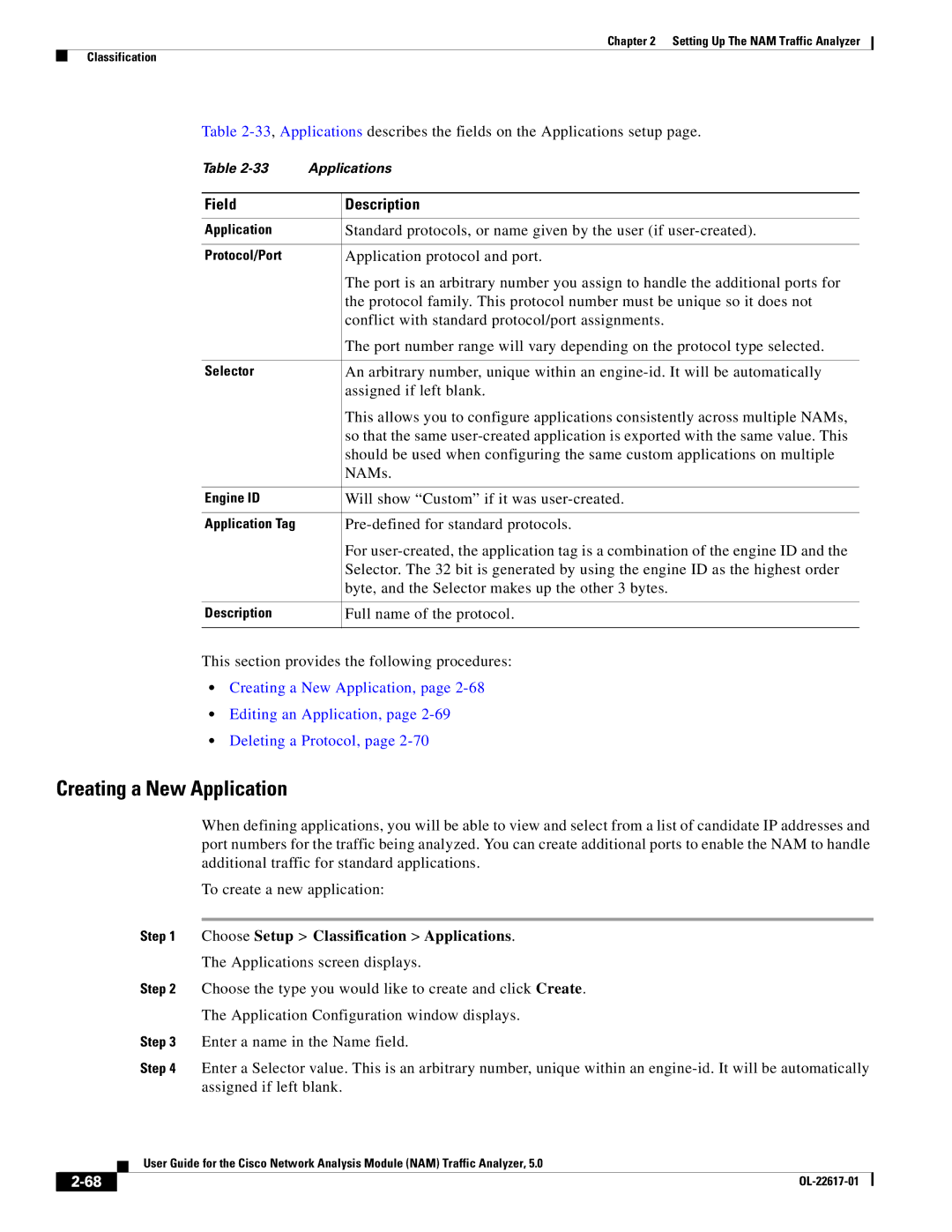 Cisco Systems 5, NAM manual Creating a New Application, Choose Setup Classification Applications 