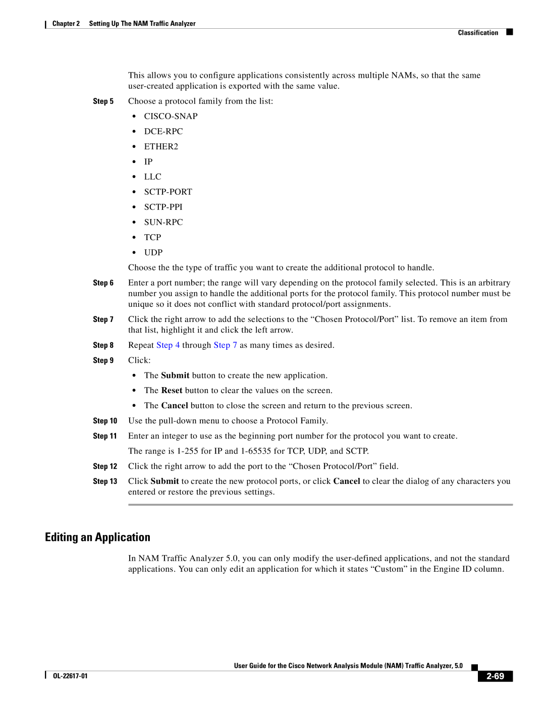 Cisco Systems NAM, 5 manual Editing an Application, That list, highlight it and click the left arrow 