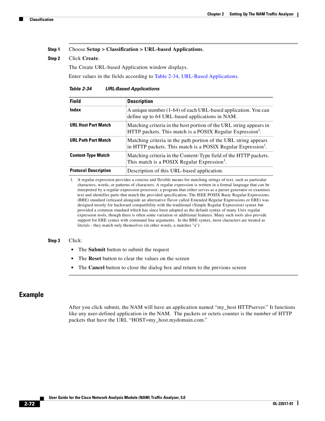 Cisco Systems 5, NAM manual Example, Choose Setup Classification URL-based Applications 
