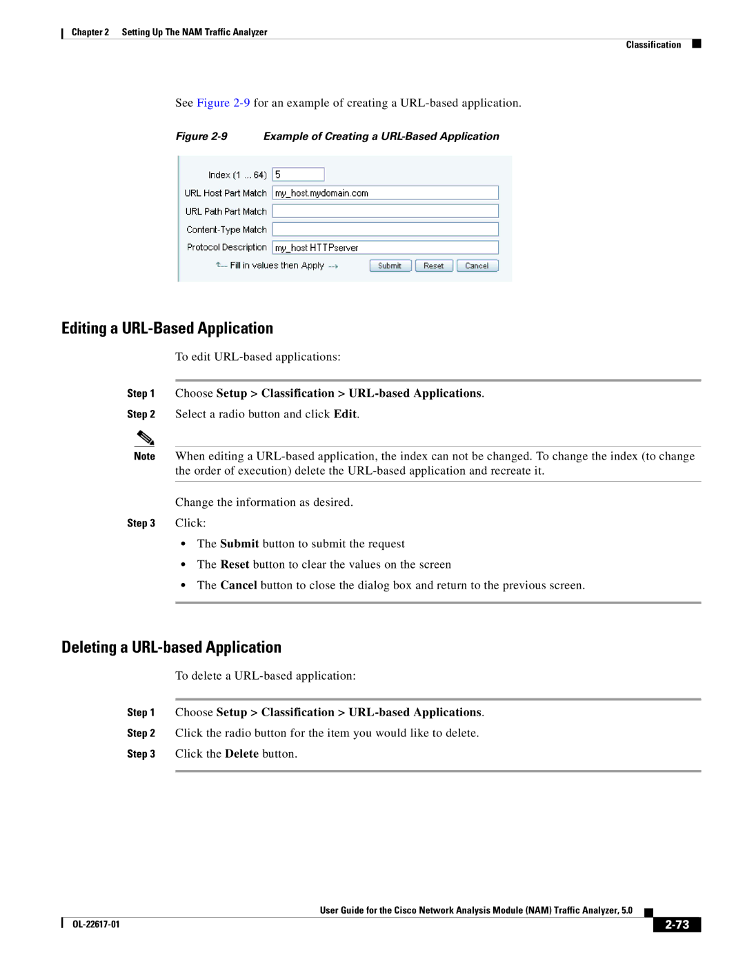 Cisco Systems NAM, 5 manual Editing a URL-Based Application, Deleting a URL-based Application 