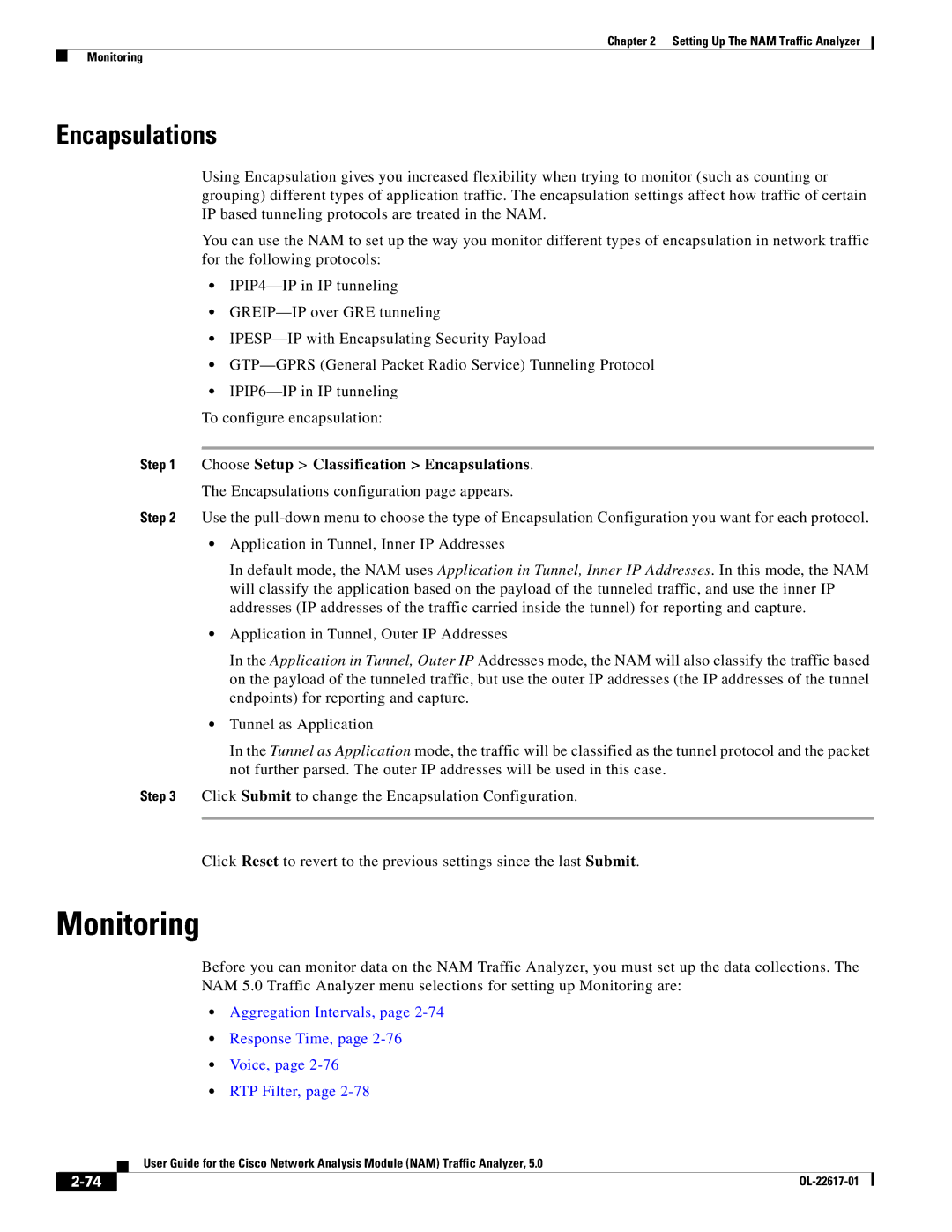 Cisco Systems 5, NAM manual Monitoring, Choose Setup Classification Encapsulations 