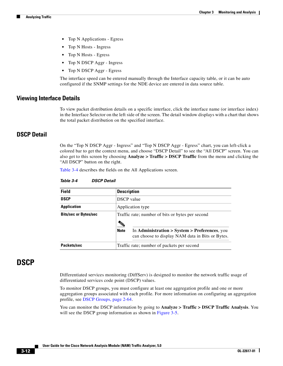 Cisco Systems 5, NAM manual Viewing Interface Details, Dscp Detail, Dscp value 