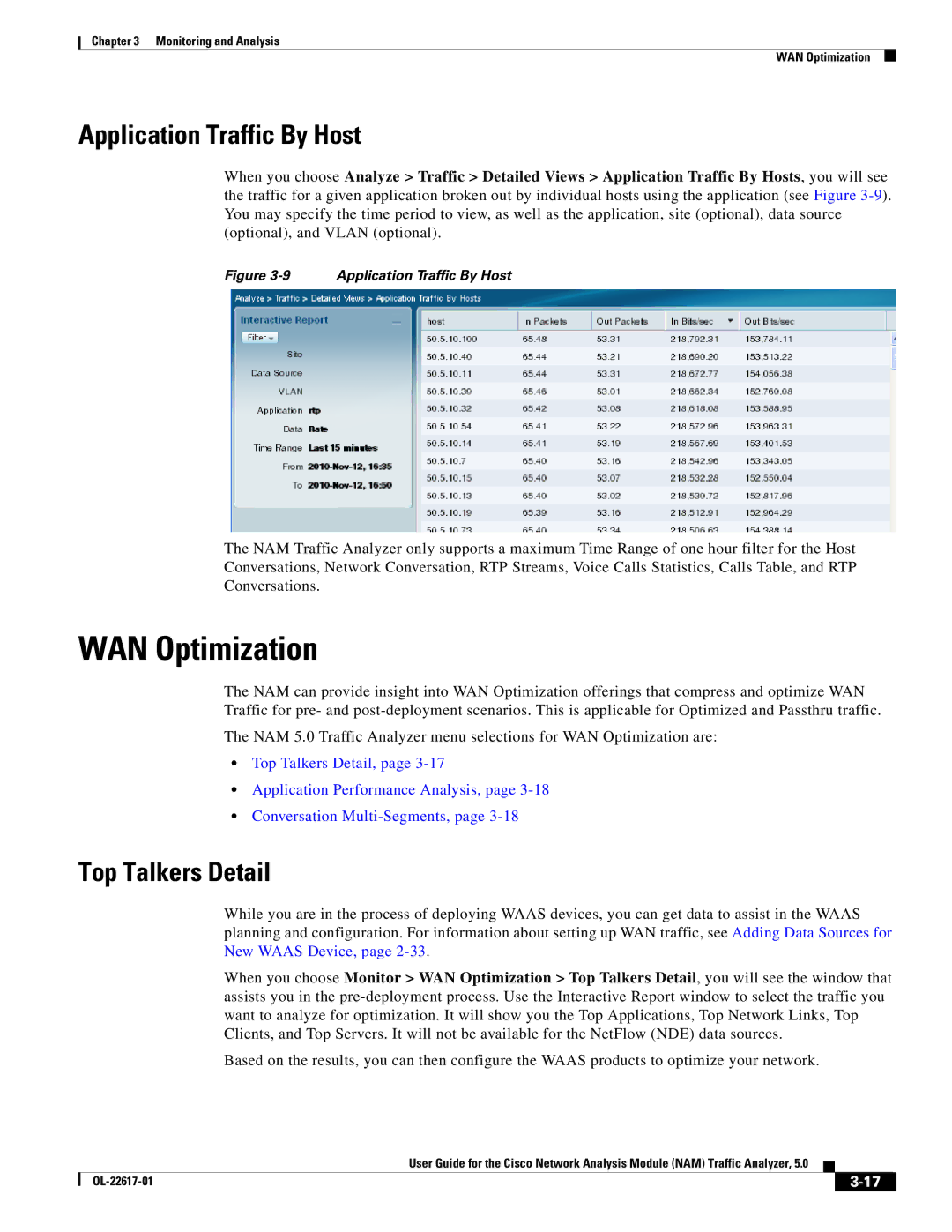 Cisco Systems NAM, 5 manual WAN Optimization, Application Traffic By Host, Top Talkers Detail 