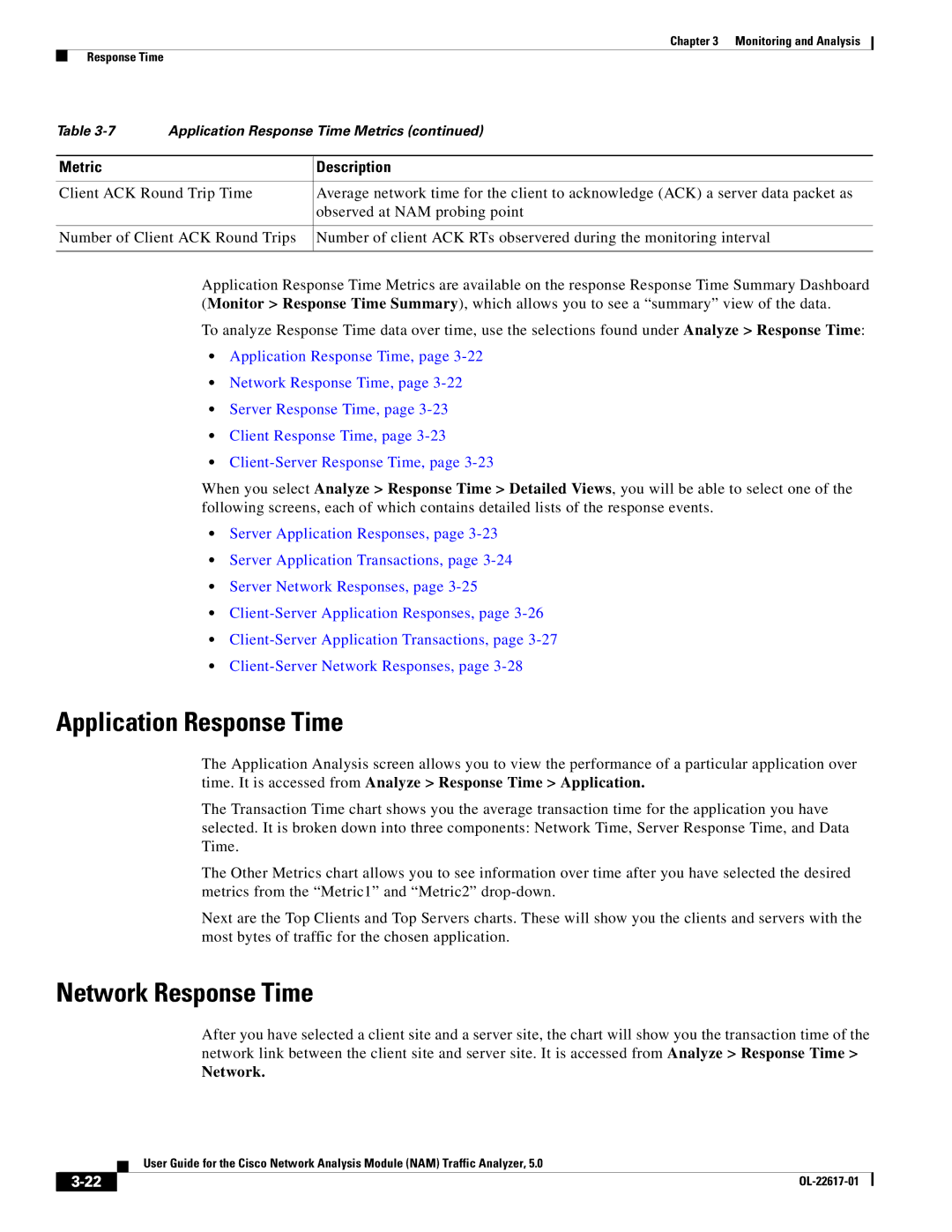 Cisco Systems 5, NAM manual Application Response Time, Network Response Time 