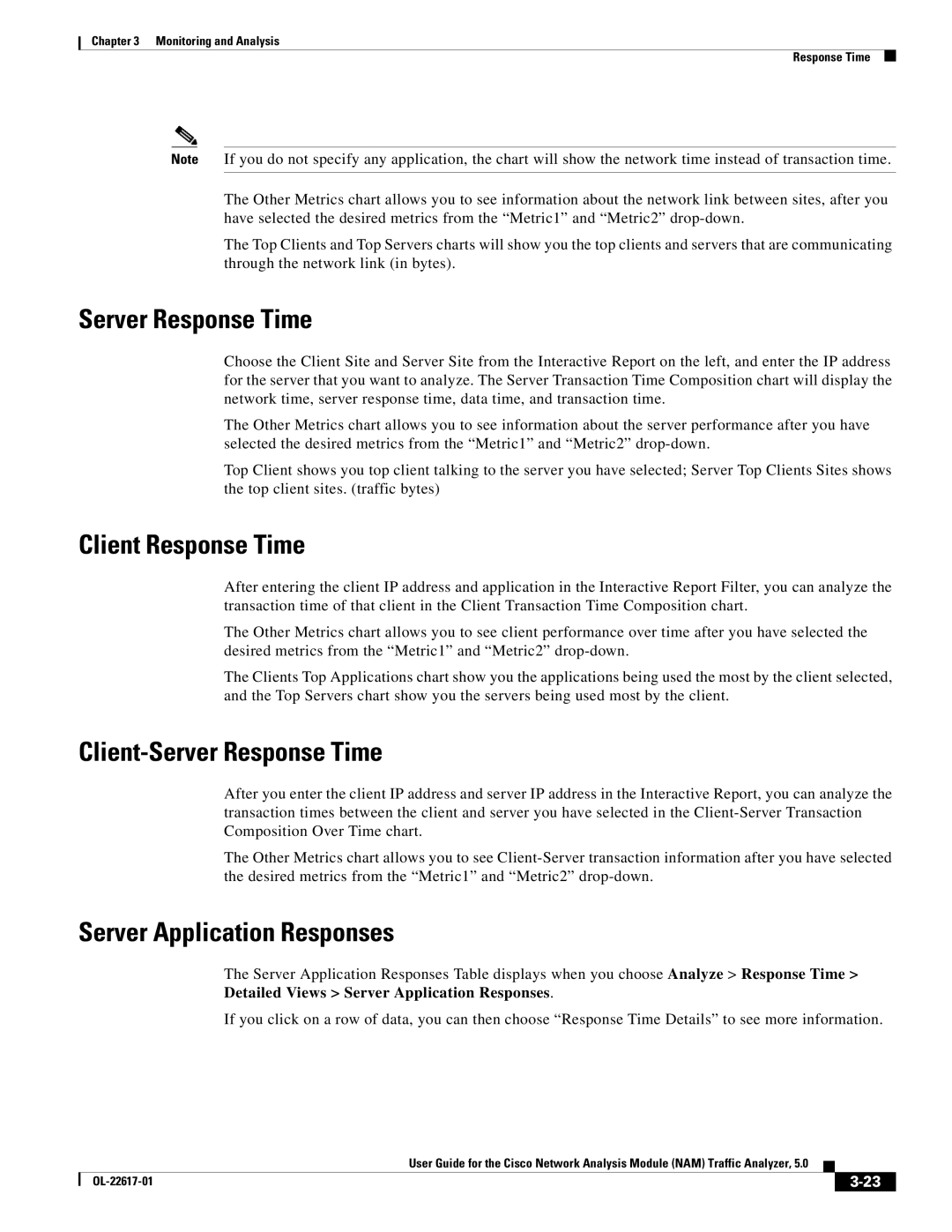 Cisco Systems NAM, 5 manual Client Response Time, Client-Server Response Time, Server Application Responses 