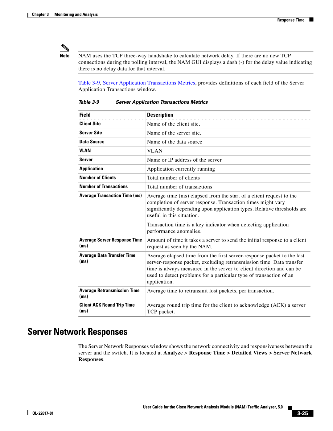 Cisco Systems NAM, 5 manual Server Network Responses 