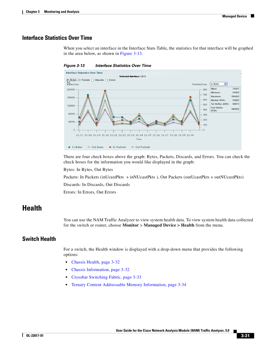 Cisco Systems NAM, 5 manual Interface Statistics Over Time, Switch Health 