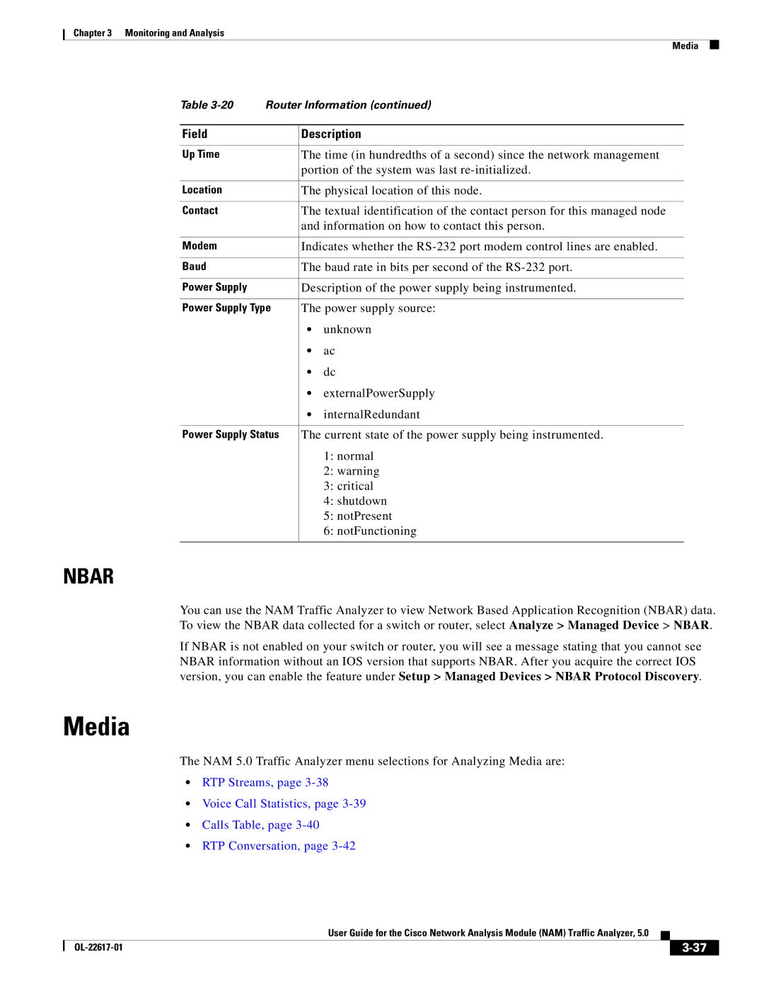 Cisco Systems NAM, 5 manual Media, Time in hundredths of a second since the network management 