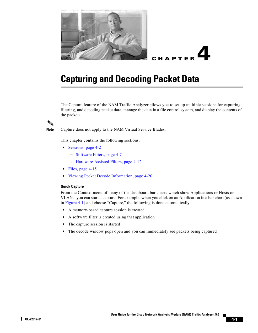 Cisco Systems NAM, 5 manual Capturing and Decoding Packet Data, Quick Capture 