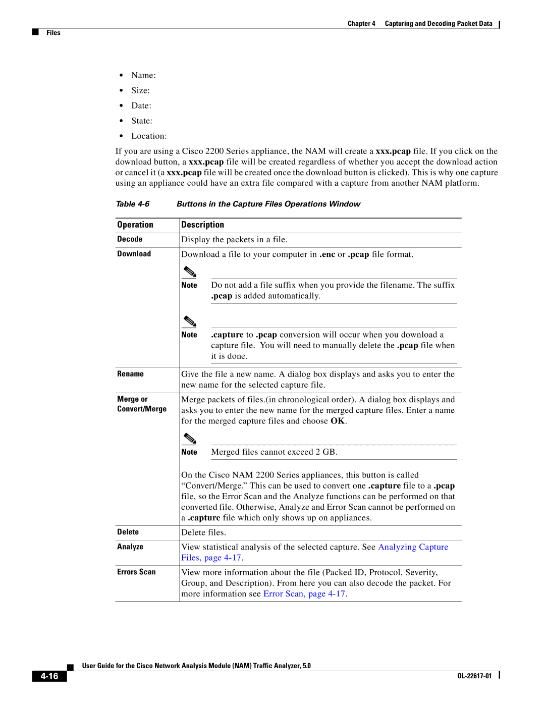 Cisco Systems 5, NAM manual Display the packets in a file, Delete files 