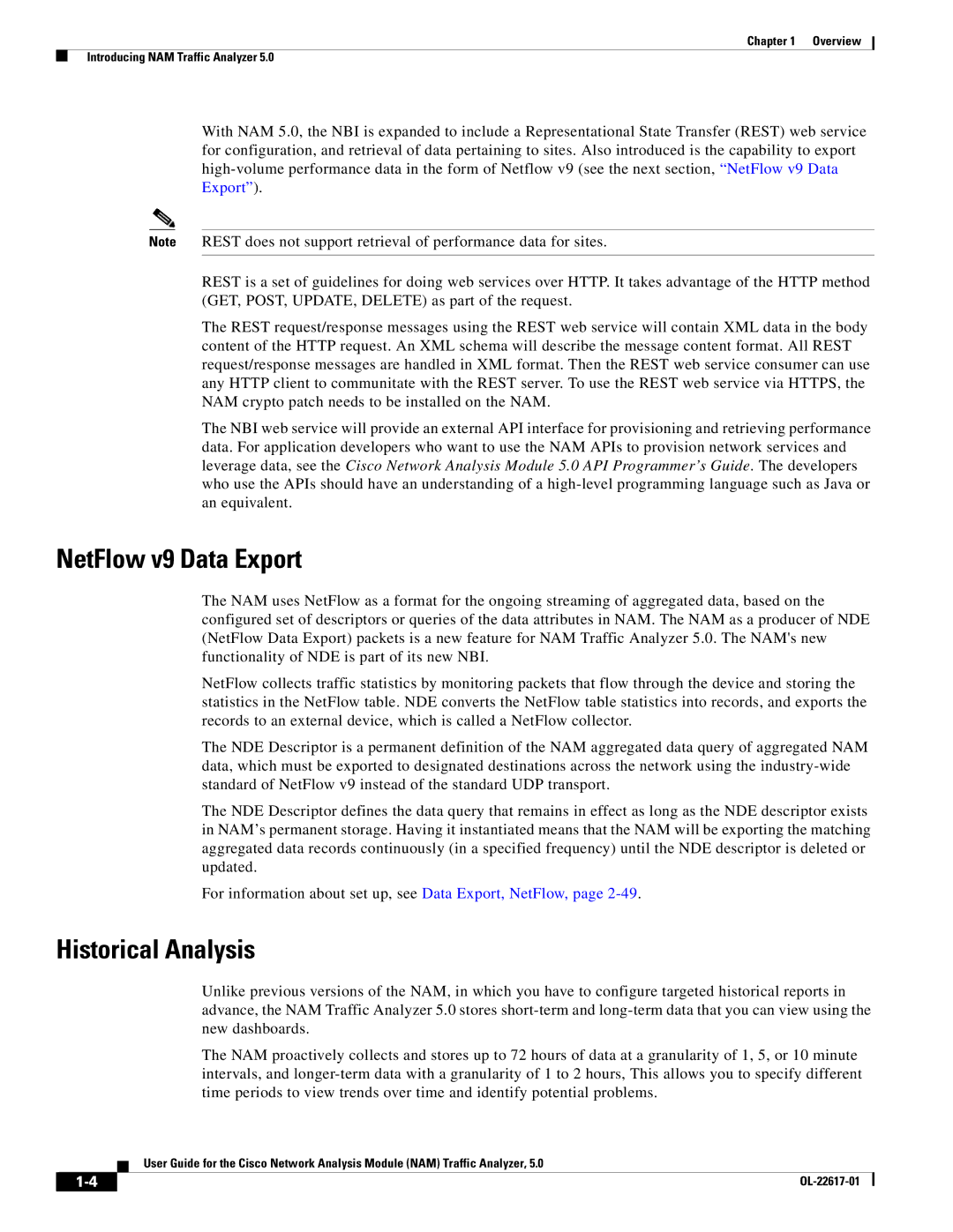 Cisco Systems 5, NAM manual NetFlow v9 Data Export, Historical Analysis 