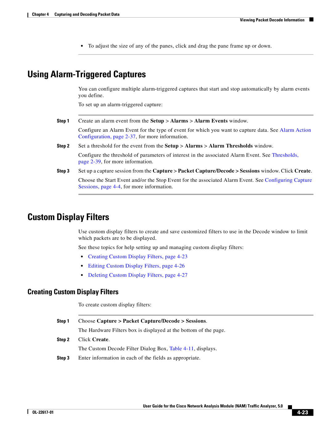 Cisco Systems NAM, 5 Using Alarm-Triggered Captures, Creating Custom Display Filters, To create custom display filters 