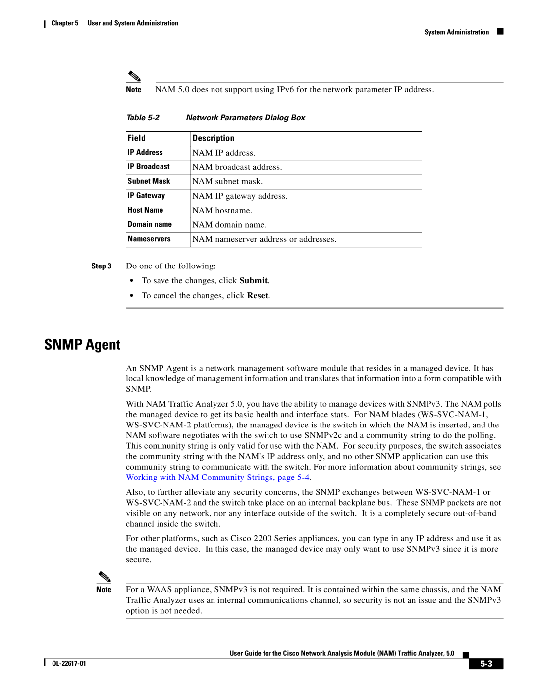 Cisco Systems NAM, 5 manual Snmp Agent 