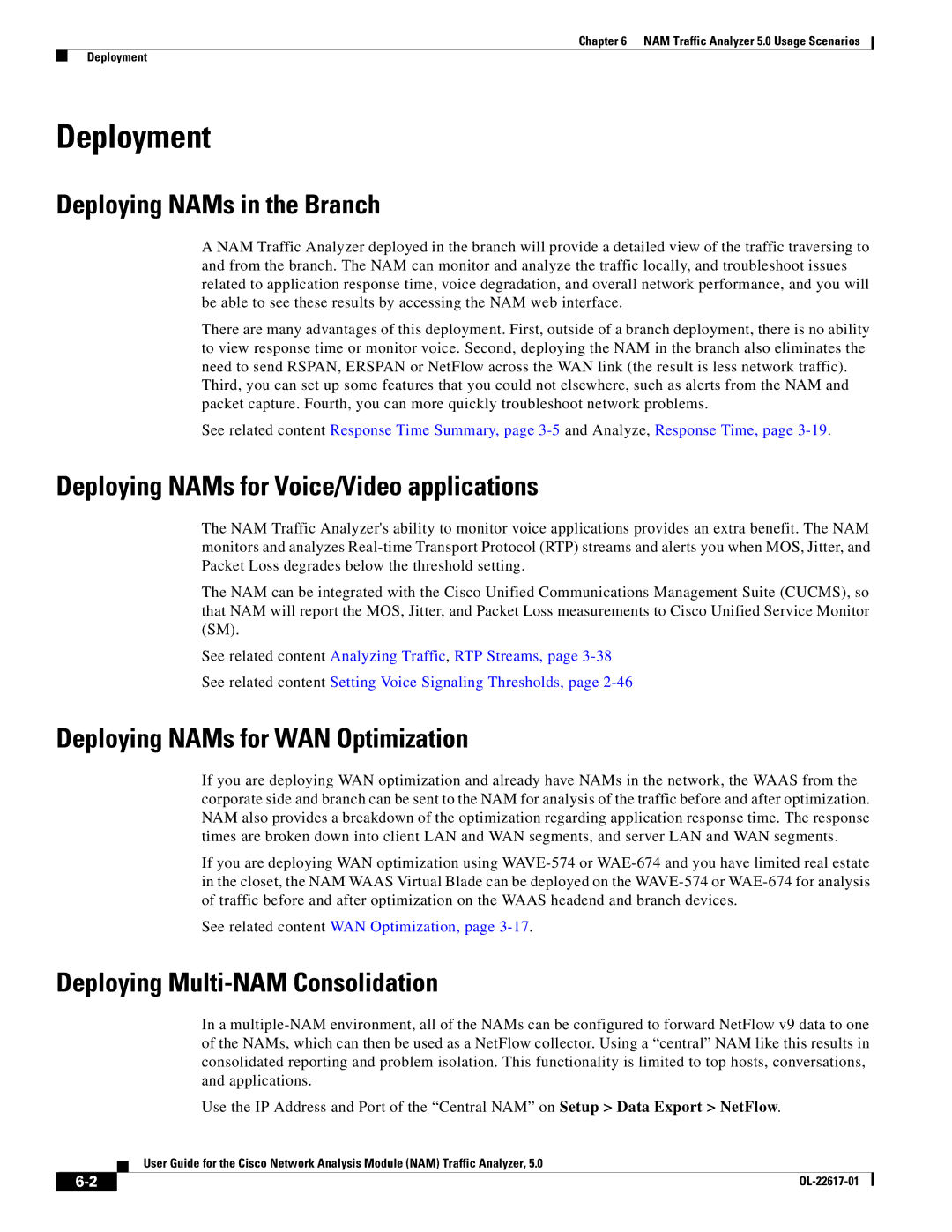 Cisco Systems 5 manual Deployment, Deploying NAMs in the Branch, Deploying NAMs for Voice/Video applications 