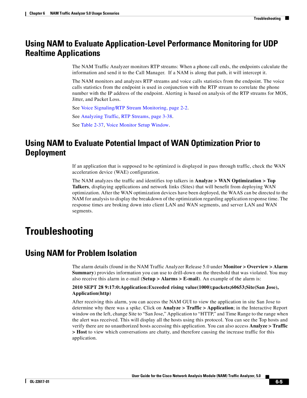 Cisco Systems 5 manual Troubleshooting, Using NAM for Problem Isolation 