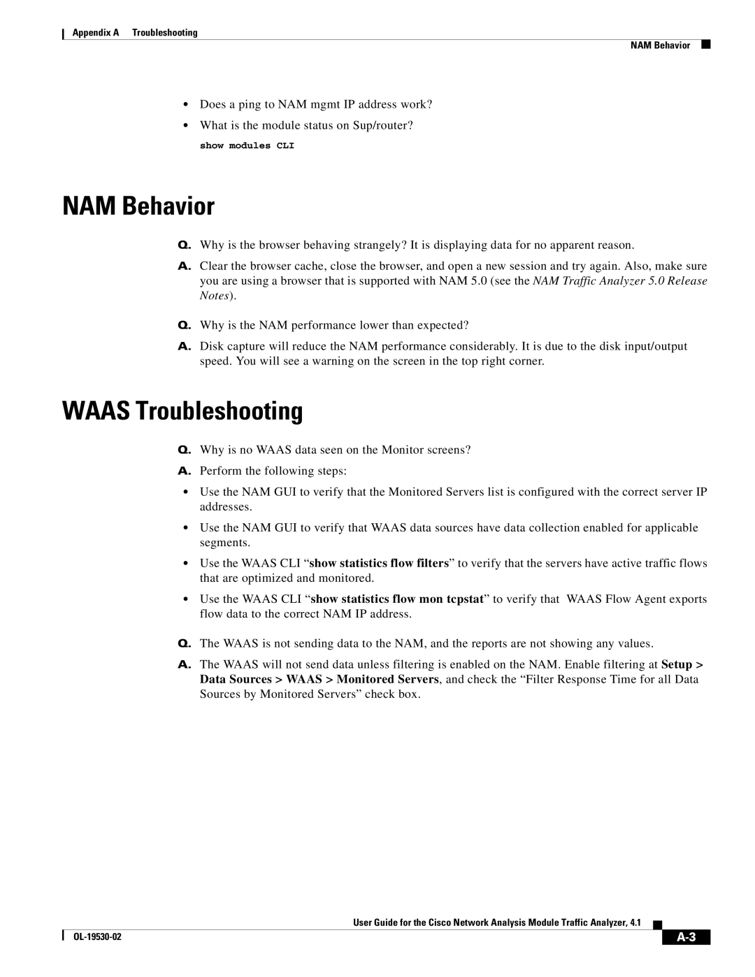 Cisco Systems 5 manual NAM Behavior, Waas Troubleshooting 