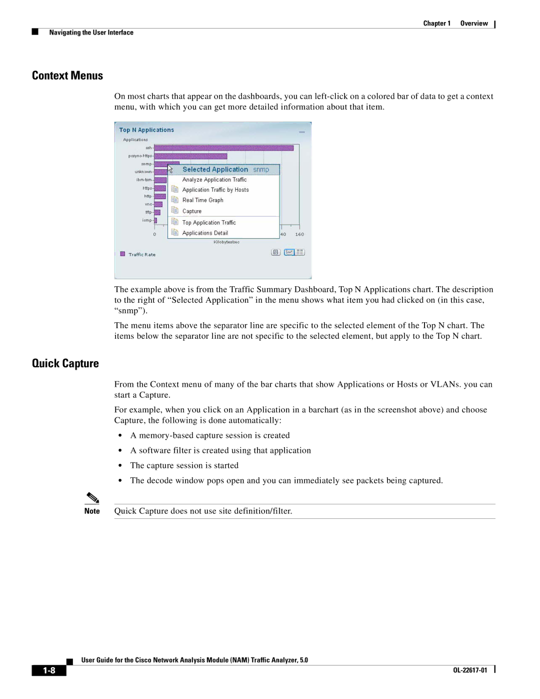 Cisco Systems 5, NAM manual Context Menus, Quick Capture 