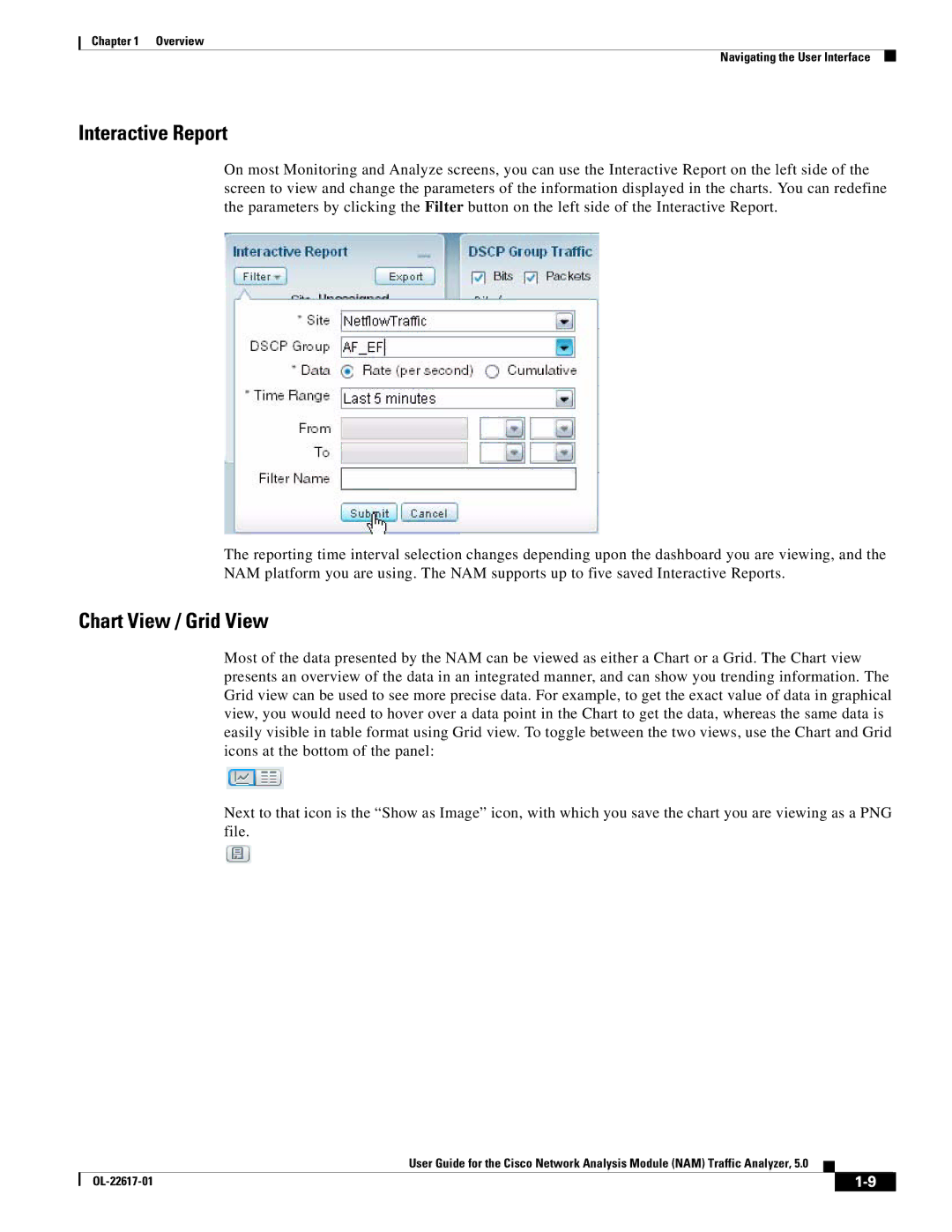 Cisco Systems NAM, 5 manual Interactive Report, Chart View / Grid View 