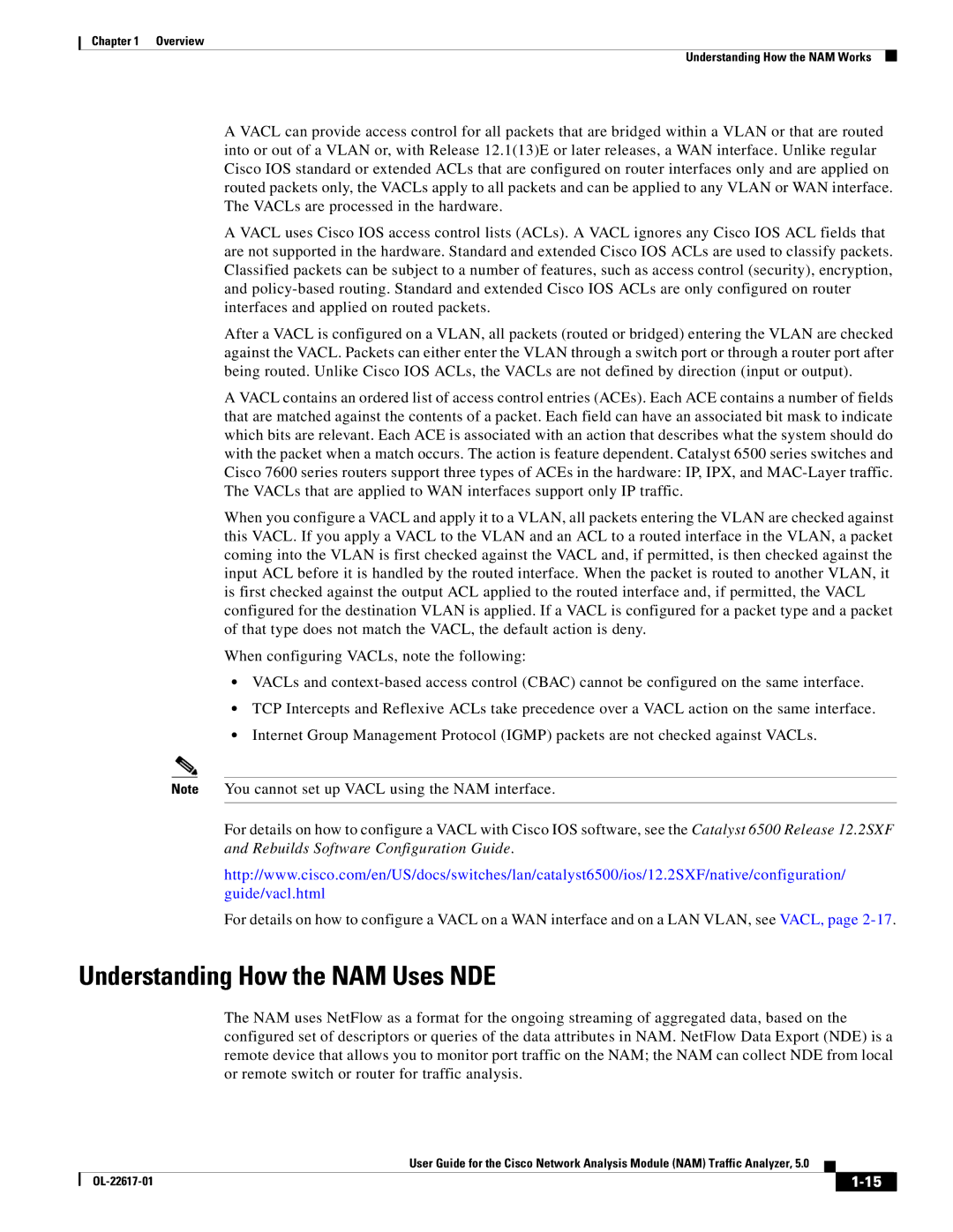 Cisco Systems 5 manual Understanding How the NAM Uses NDE, Guide/vacl.html 