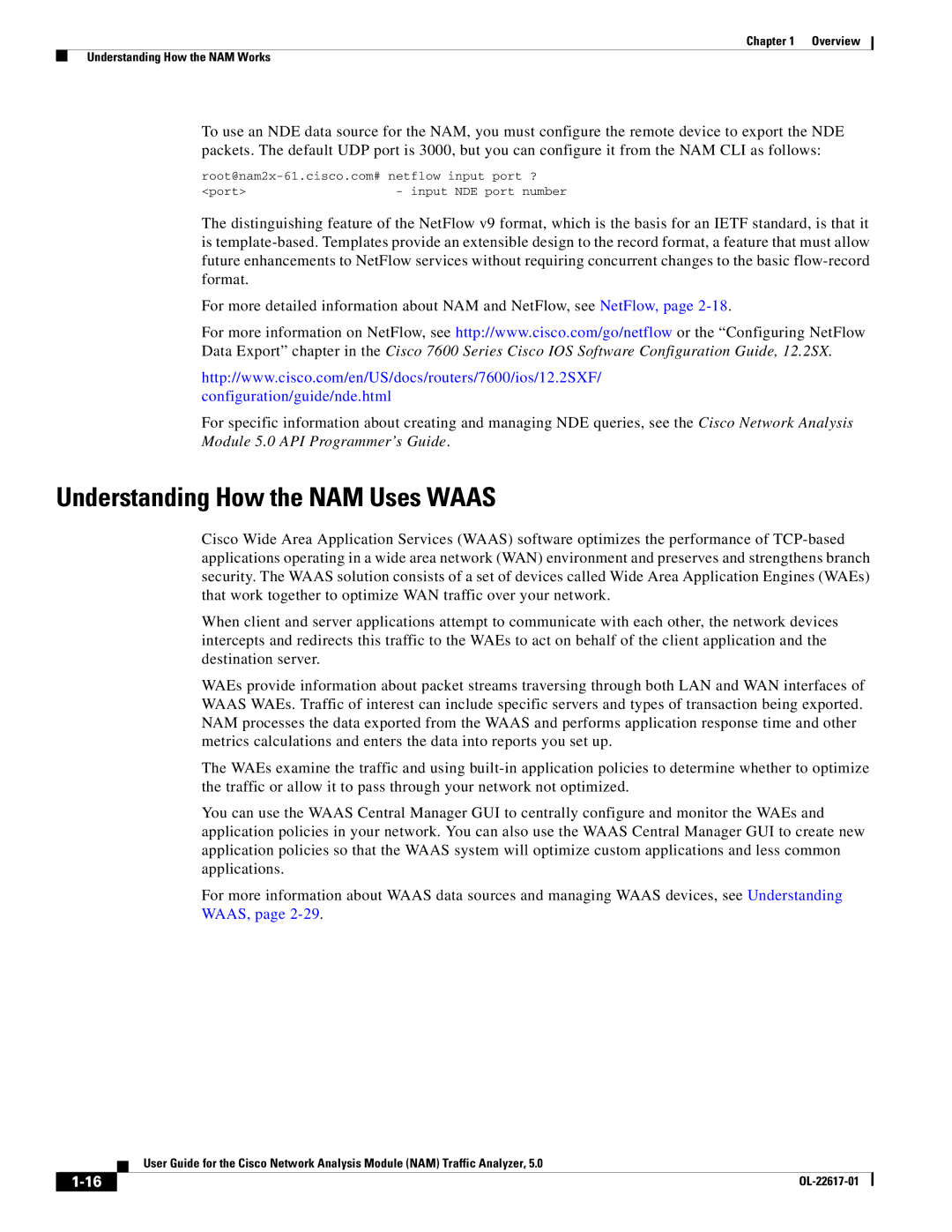 Cisco Systems 5 manual Understanding How the NAM Uses Waas, Configuration/guide/nde.html 