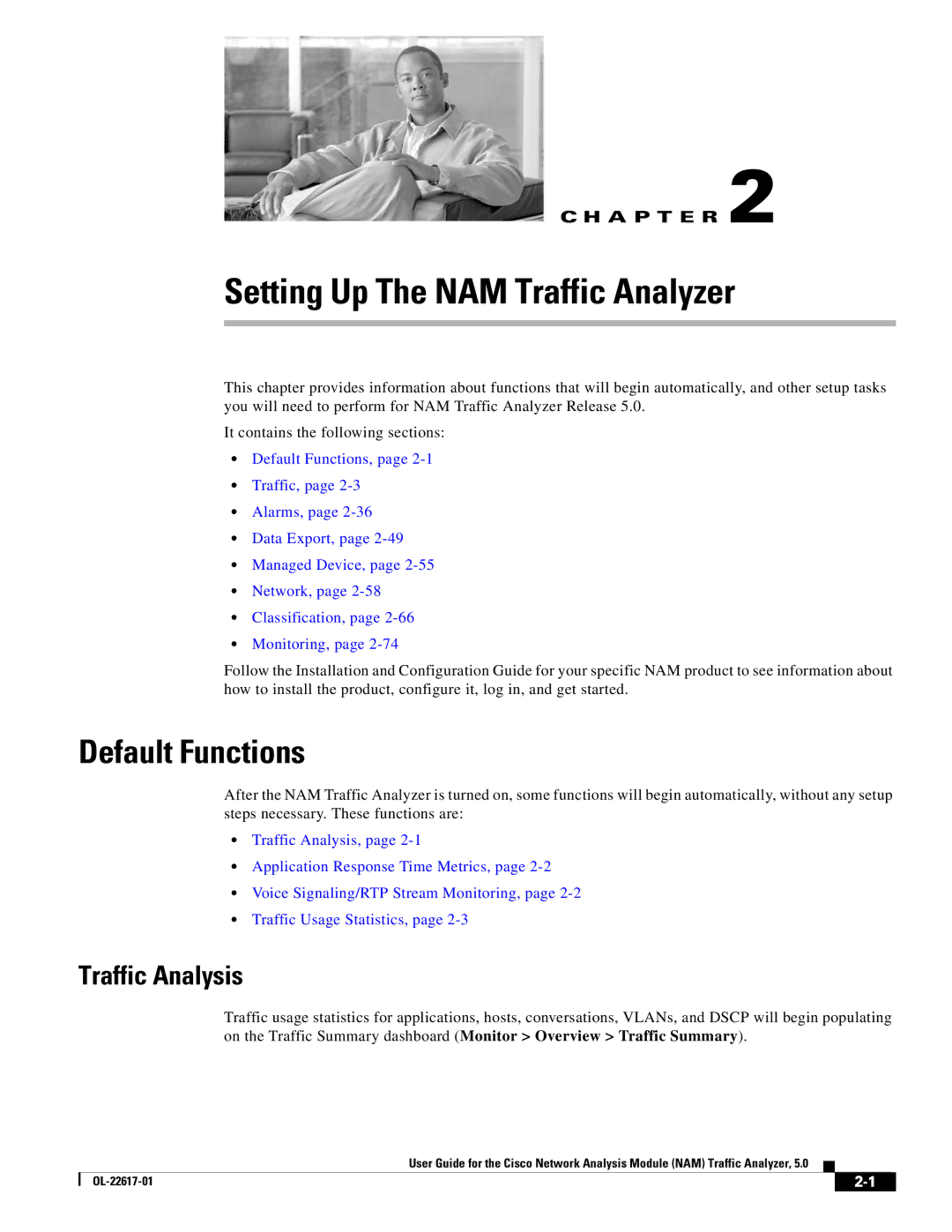 Cisco Systems NAM, 5 manual Default Functions, Traffic Analysis 