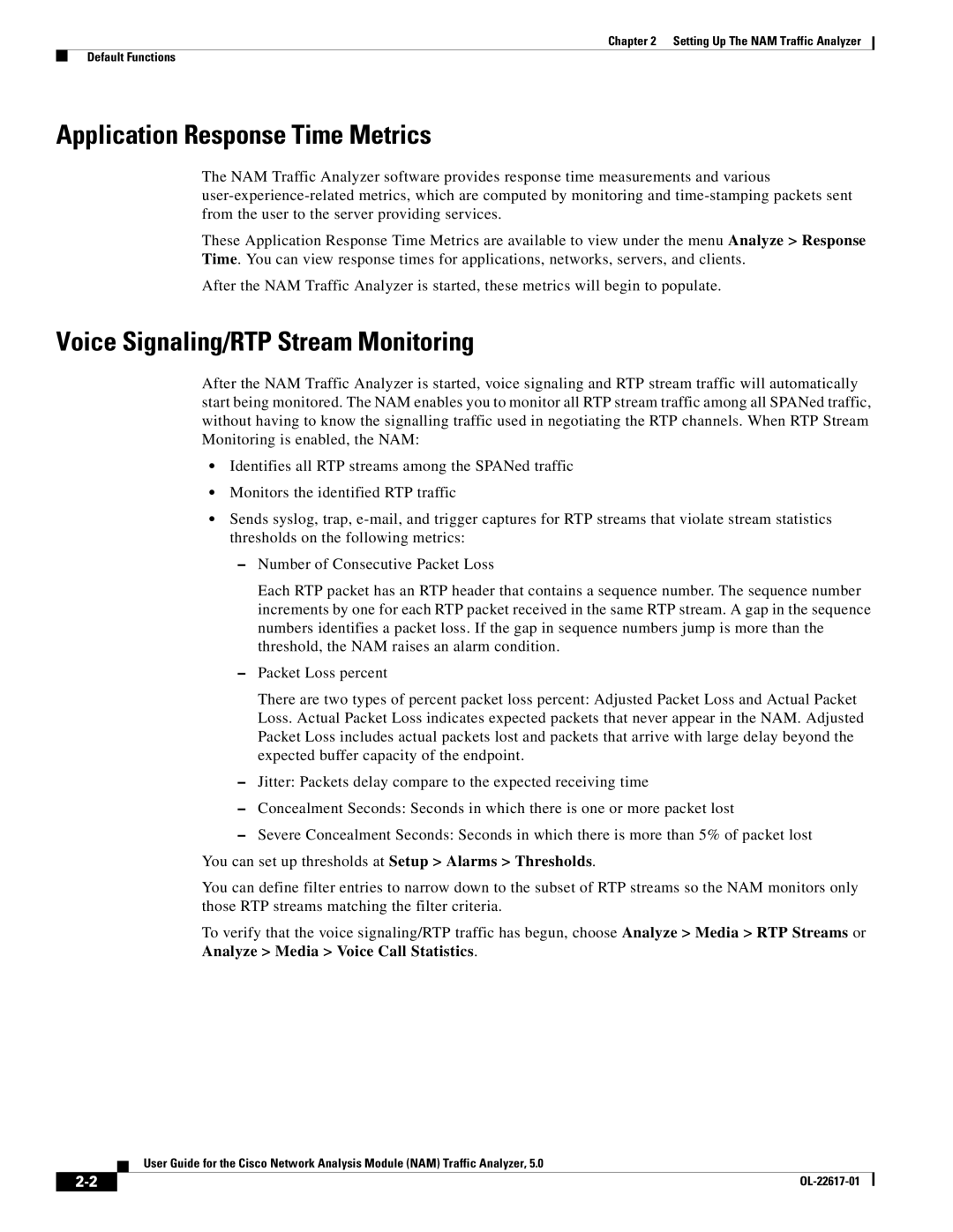 Cisco Systems 5, NAM manual Application Response Time Metrics, Voice Signaling/RTP Stream Monitoring 