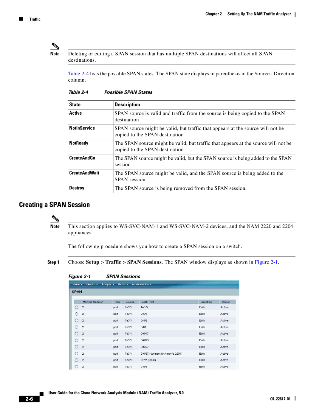 Cisco Systems 5, NAM manual Creating a Span Session, State Description 