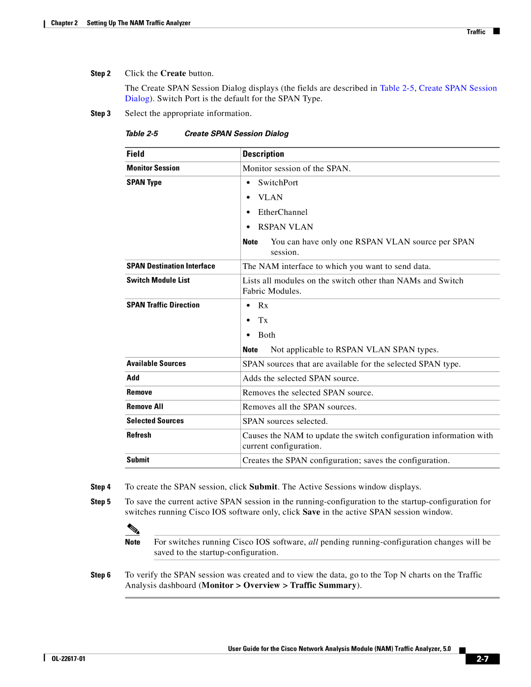 Cisco Systems NAM, 5 manual Field Description 