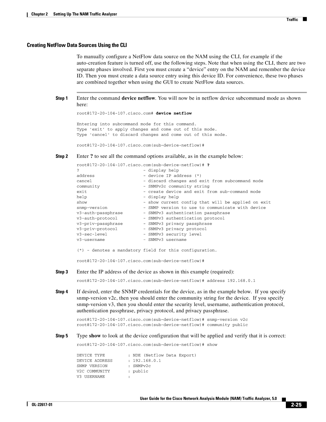 Cisco Systems NAM, 5 manual Creating NetFlow Data Sources Using the CLI 