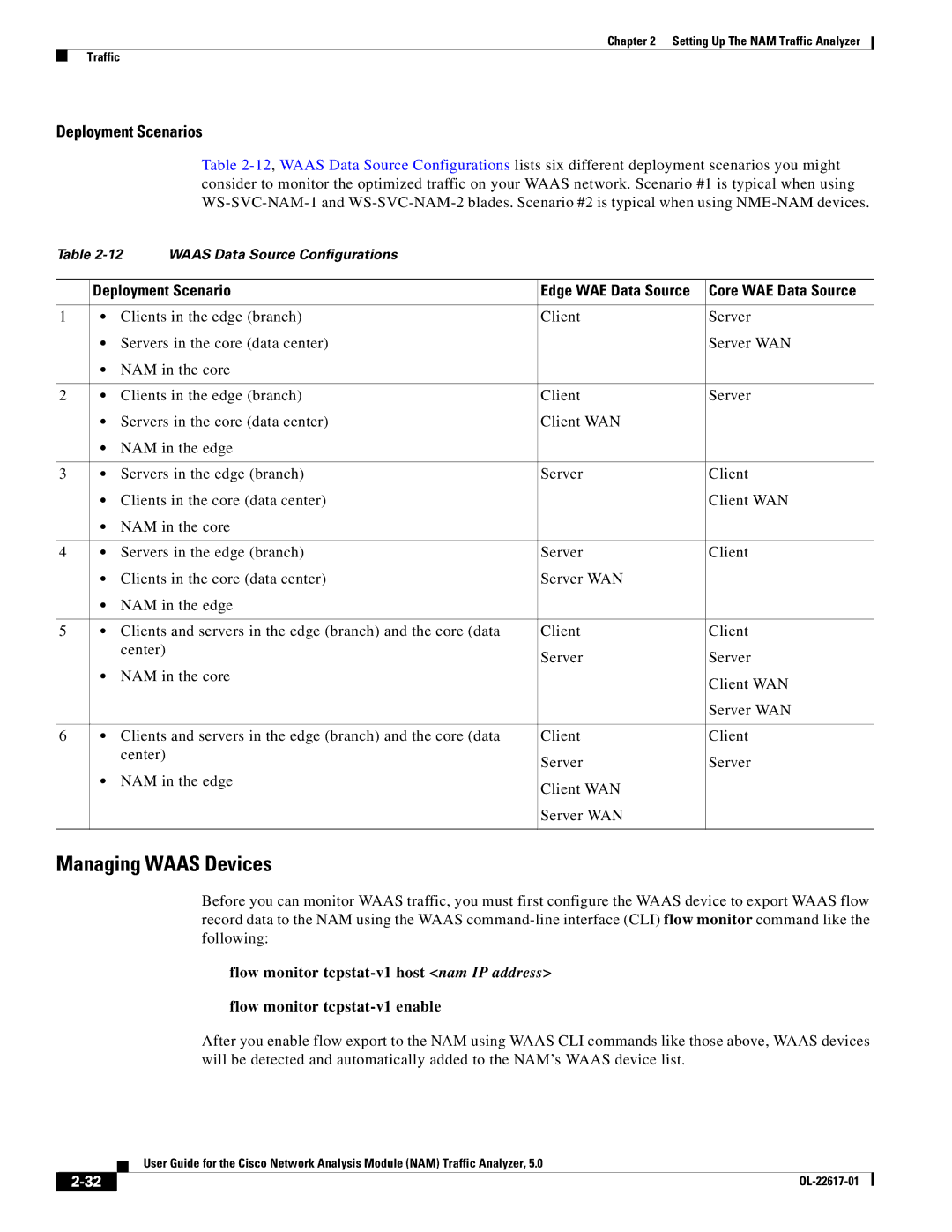 Cisco Systems 5, NAM manual Managing Waas Devices, Deployment Scenarios 