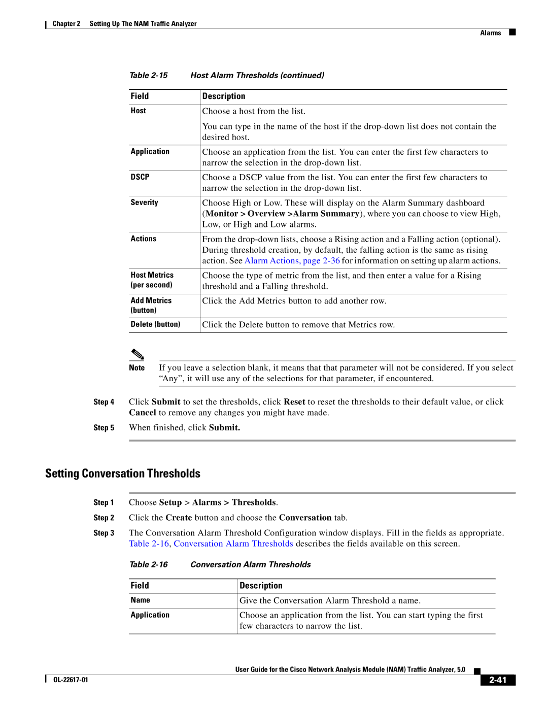 Cisco Systems NAM, 5 manual Setting Conversation Thresholds 