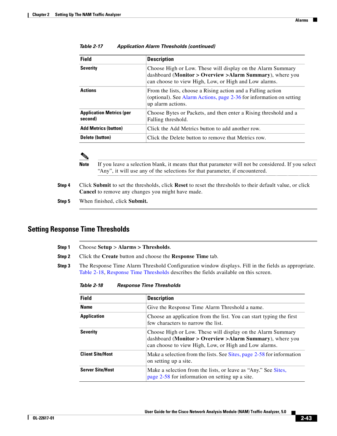 Cisco Systems NAM, 5 manual Setting Response Time Thresholds 