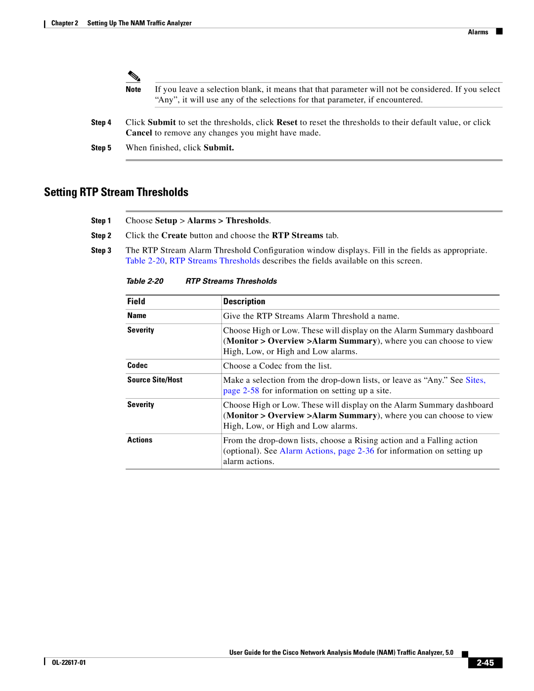 Cisco Systems NAM Setting RTP Stream Thresholds, Give the RTP Streams Alarm Threshold a name, Choose a Codec from the list 