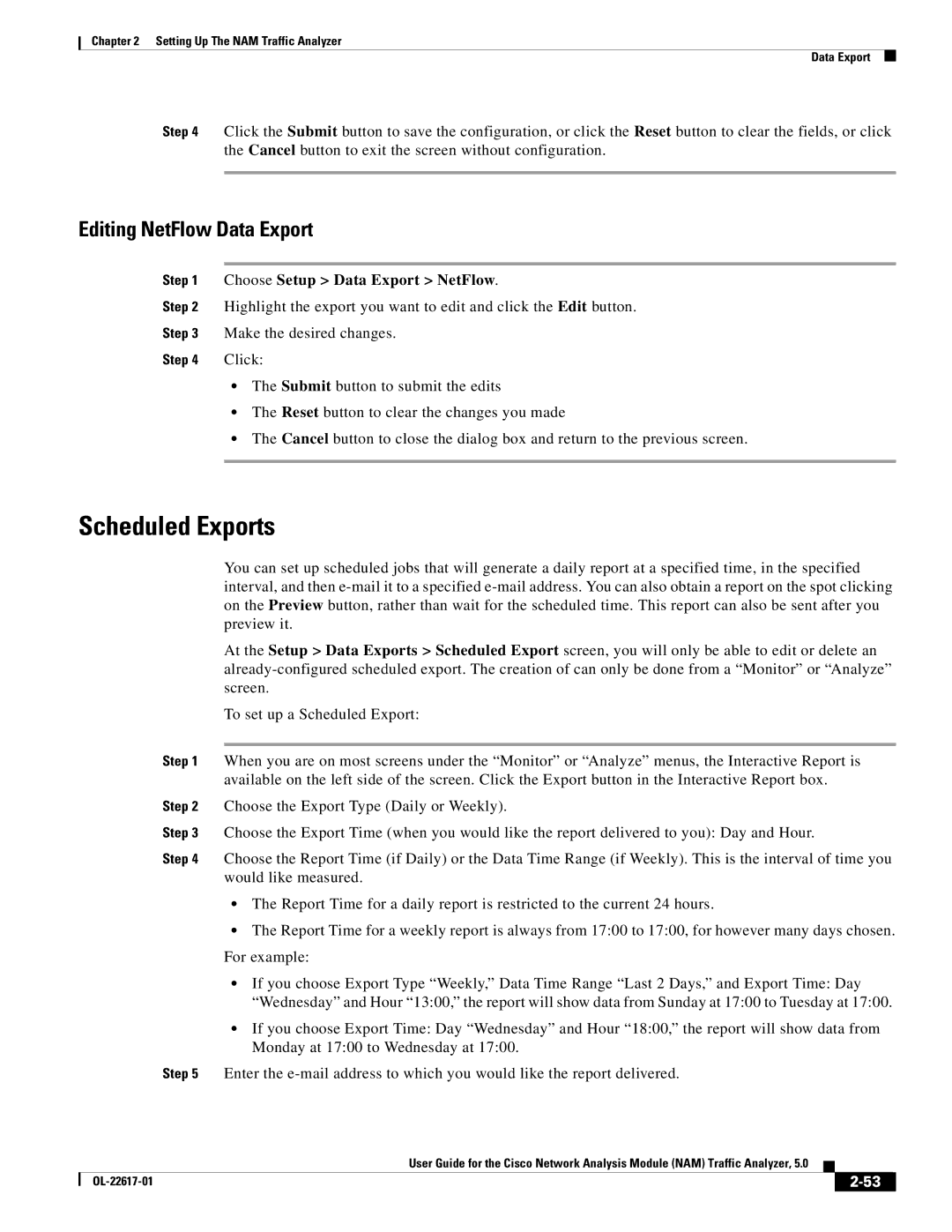 Cisco Systems NAM, 5 manual Scheduled Exports, Editing NetFlow Data Export, Click 