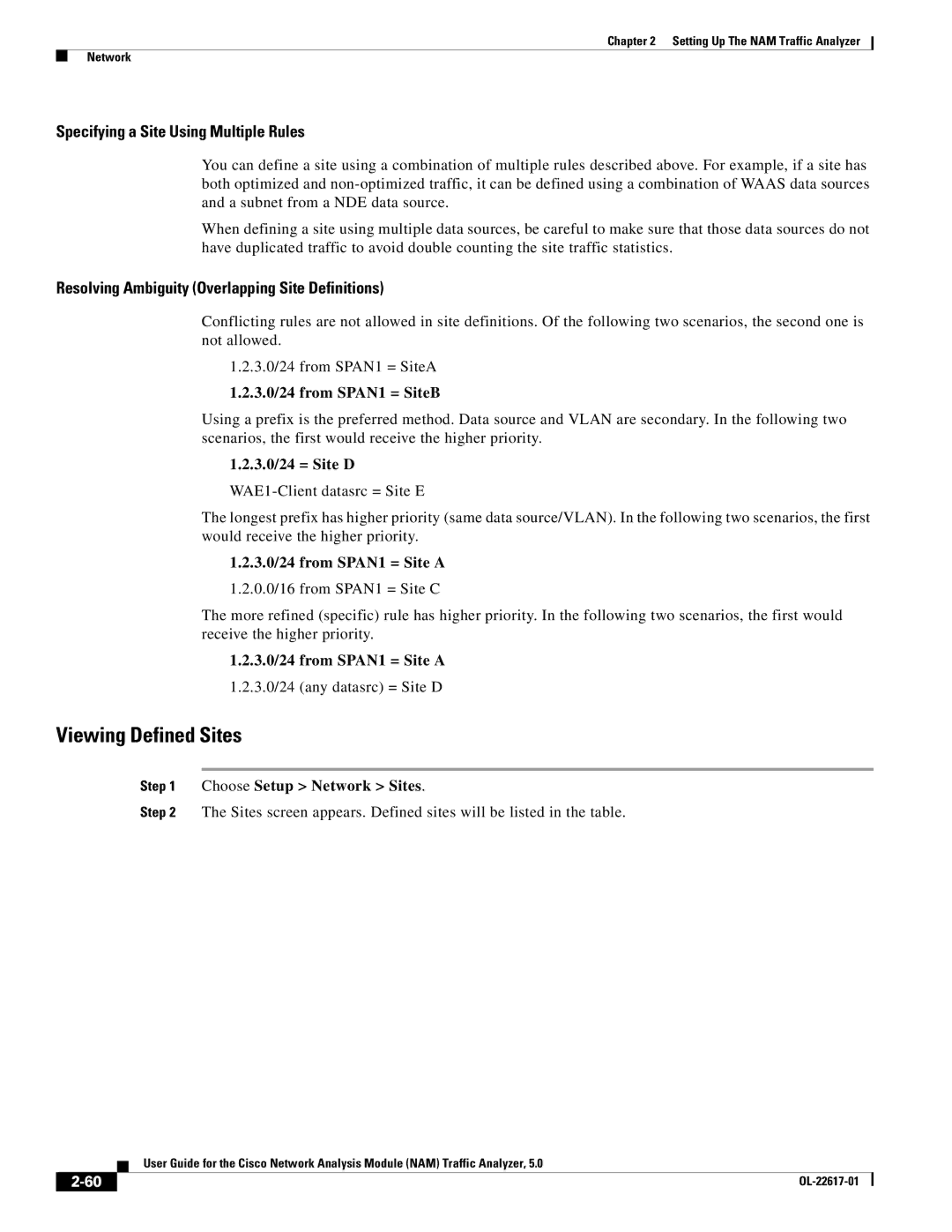 Cisco Systems 5, NAM manual Viewing Defined Sites, Specifying a Site Using Multiple Rules 