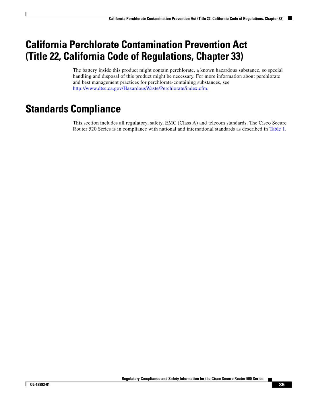 Cisco Systems 500 Series manual Standards Compliance 