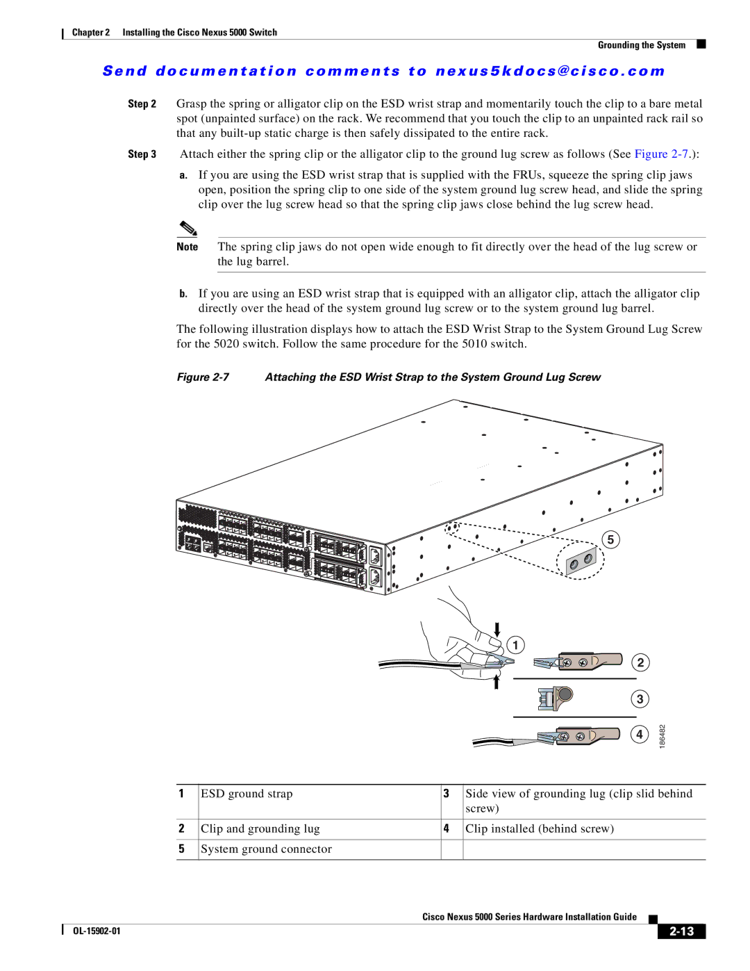 Cisco Systems 5000 Series manual Attaching the ESD Wrist Strap to the System Ground Lug Screw 