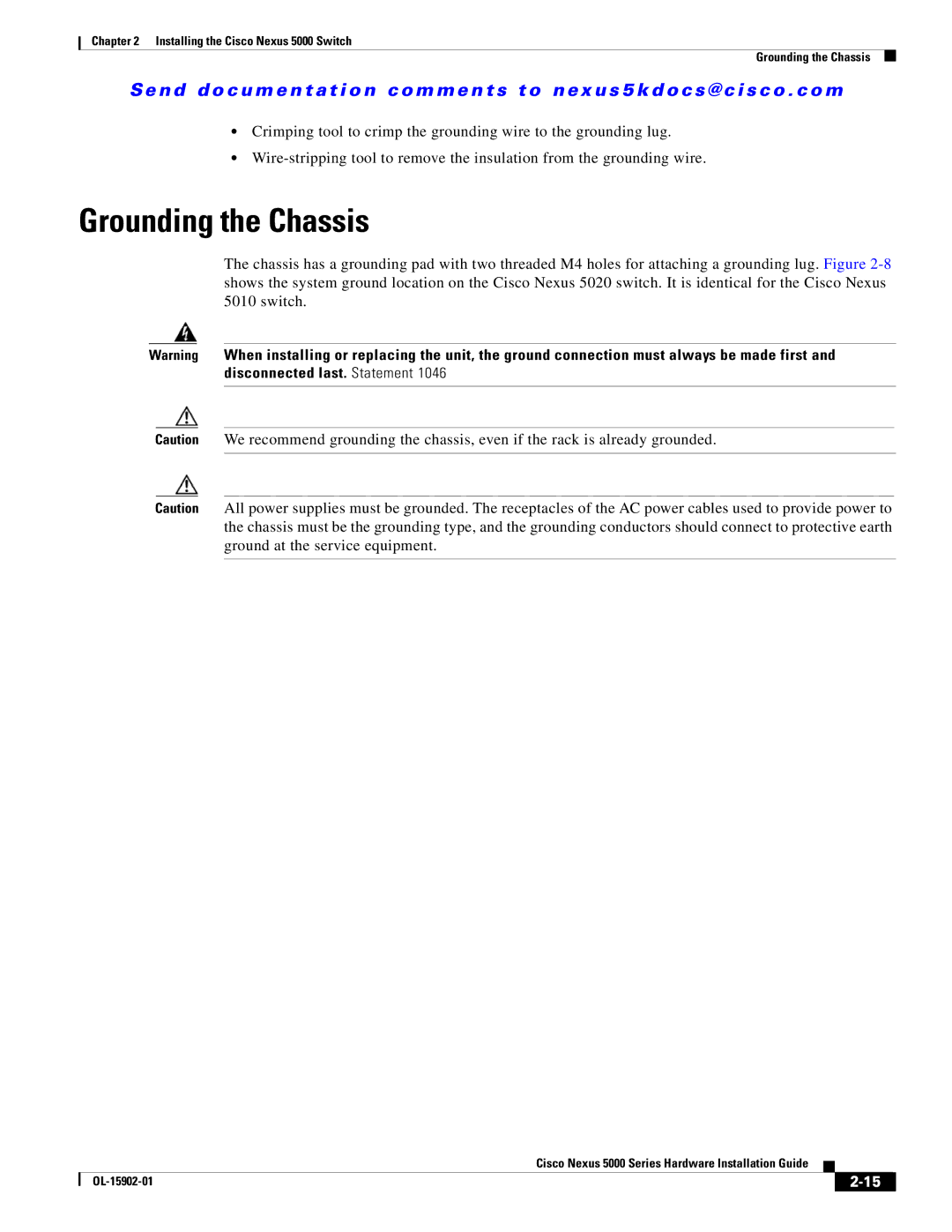 Cisco Systems 5000 Series manual Grounding the Chassis 