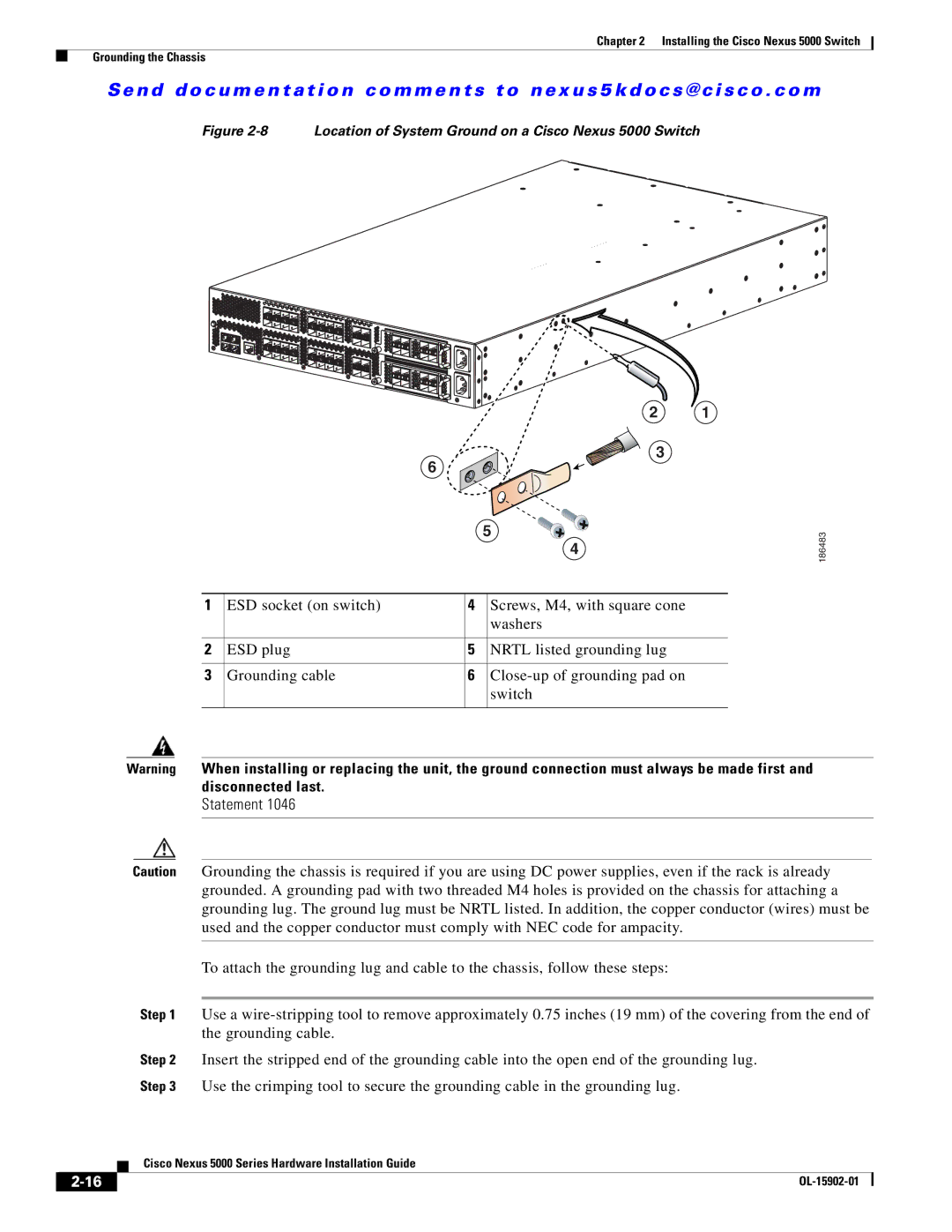 Cisco Systems 5000 Series manual Location of System Ground on a Cisco Nexus 5000 Switch 