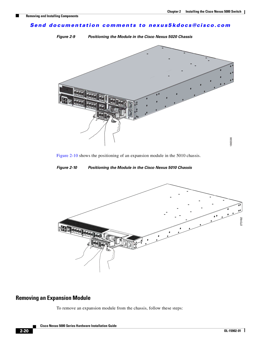 Cisco Systems 5000 Series manual Removing an Expansion Module, Positioning the Module in the Cisco Nexus 5020 Chassis 