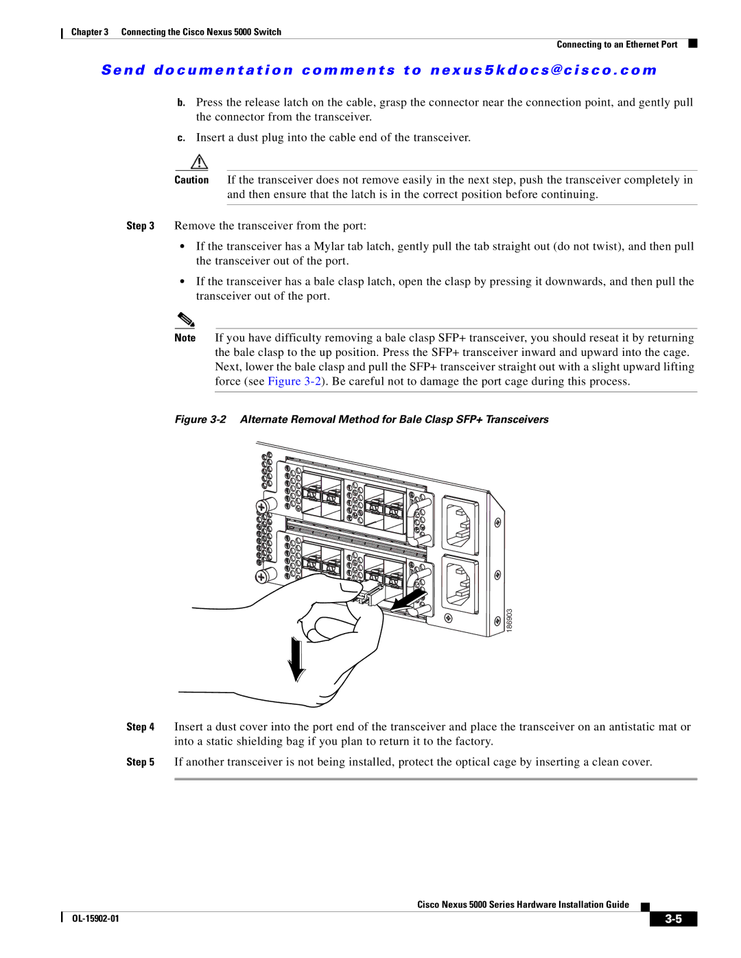 Cisco Systems 5000 Series manual Alternate Removal Method for Bale Clasp SFP+ Transceivers 