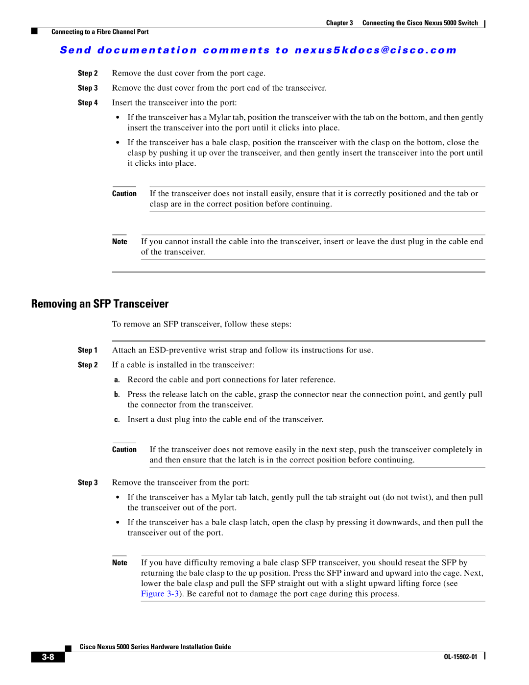 Cisco Systems 5000 Series manual Removing an SFP Transceiver 