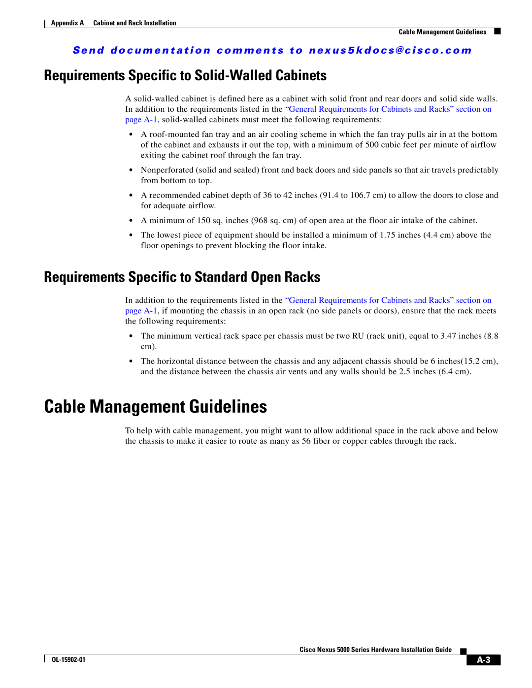 Cisco Systems 5000 Series manual Cable Management Guidelines, Requirements Specific to Solid-Walled Cabinets 