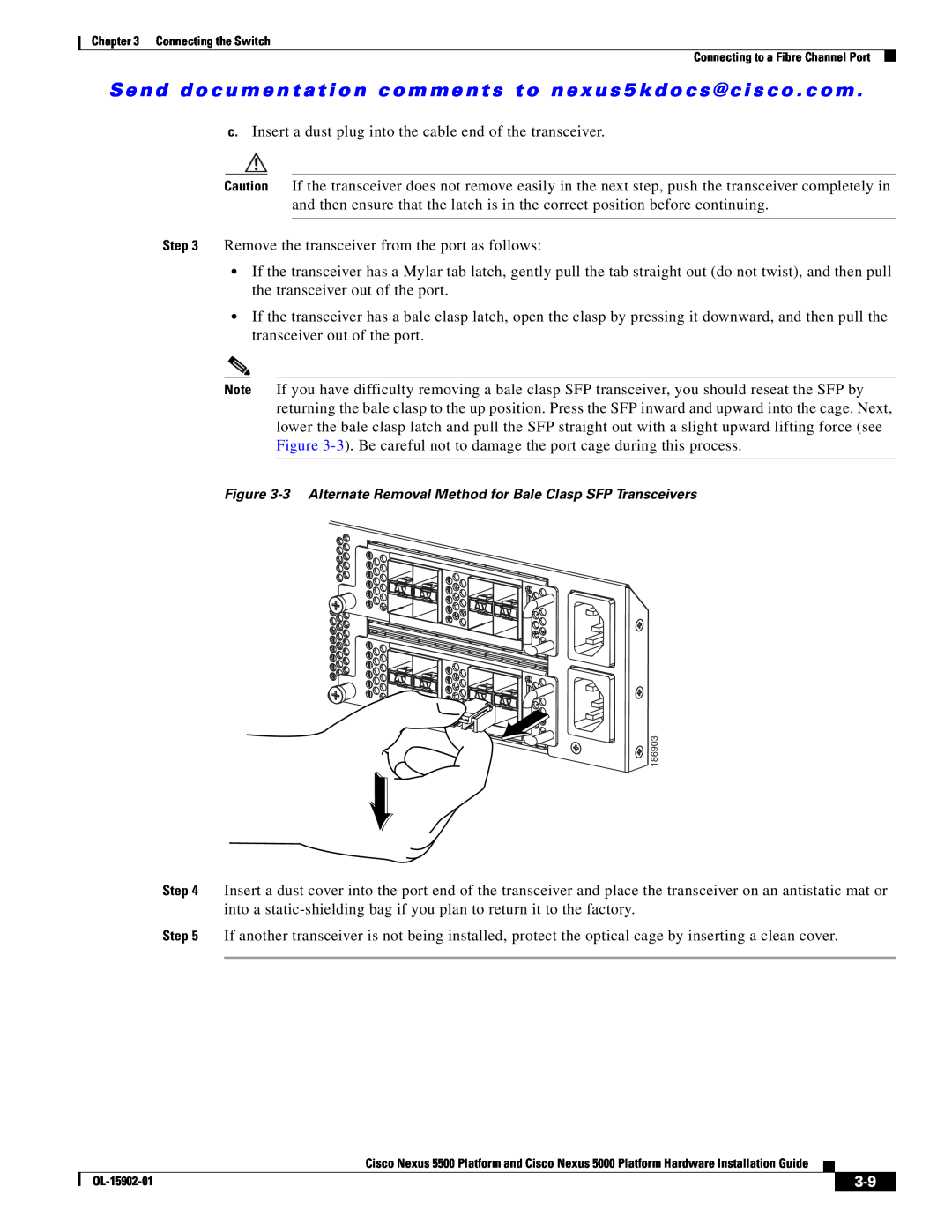 Cisco Systems 5000 manual 3 Alternate Removal Method for Bale Clasp SFP Transceivers 