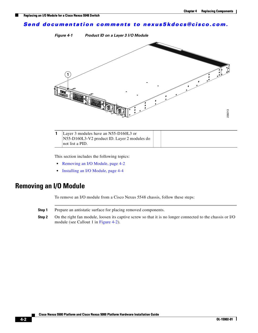 Cisco Systems 5000 manual Removing an I/O Module, page Installing an I/O Module, page 