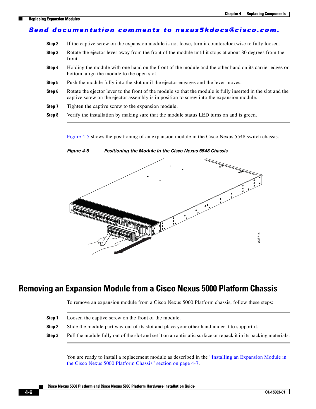 Cisco Systems manual Removing an Expansion Module from a Cisco Nexus 5000 Platform Chassis 
