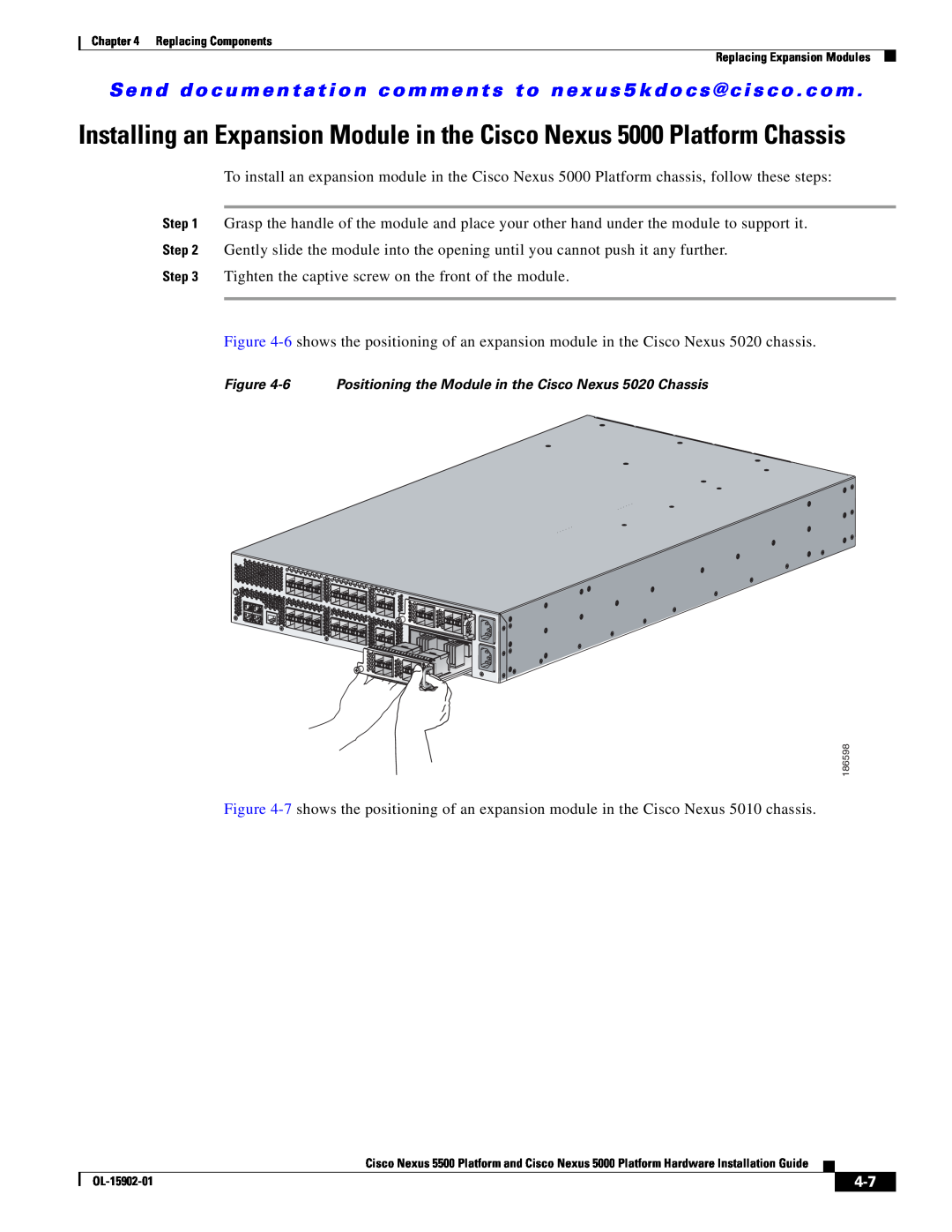 Cisco Systems 5000 manual Tighten the captive screw on the front of the module 
